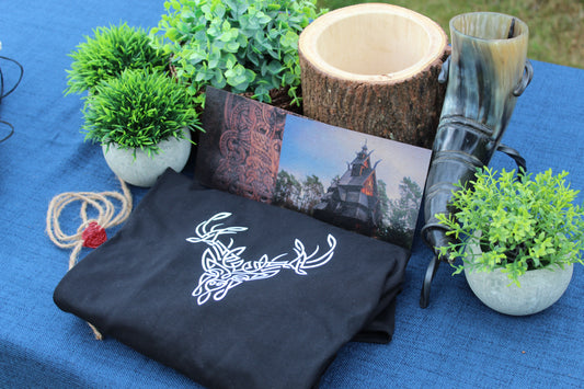 Knotwork Stag  - Centre - Premium Heavy Tee • By Wolf Blood